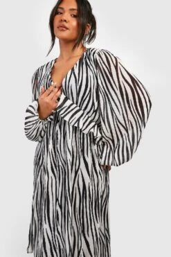 Plus Zebraprint Midi-Skaterkleid Mit Rüschen-Taille -Plus Jane Stil Geschaft gzz42899 black xl 2