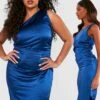 Plus Einärmliges Gerafftes Brautjungfern Satin-Maxikleid 1 Plus Einärmliges Gerafftes Brautjungfern Satin-Maxikleid -Plus Jane Stil Geschaft gzz43966 navy xl