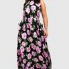 Plus Florales Neckholder-Maxikleid Mit Rüschen -Plus Jane Stil Geschaft gzz44125 black xl