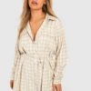 Plus Kariertes Hemd-Kleid Mit Gürtel -Plus Jane Stil Geschaft gzz44280 stone xl