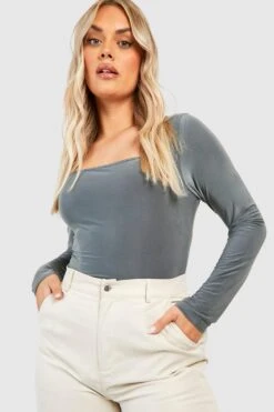 Plus Body Mit Geradem Ausschnitt -Plus Jane Stil Geschaft gzz45802 slate xl 2