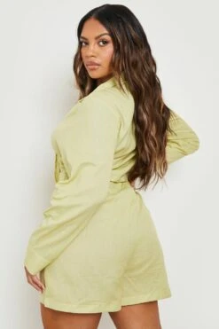 Plus Langärmliges Leinen-Hemd & Shorts 7 Plus Langärmliges Leinen-Hemd & Shorts -Plus Jane Stil Geschaft gzz46200 lime xl 1