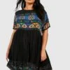 Plus Smok-Kleid Mit Retro-Print -Plus Jane Stil Geschaft gzz46231 black xl