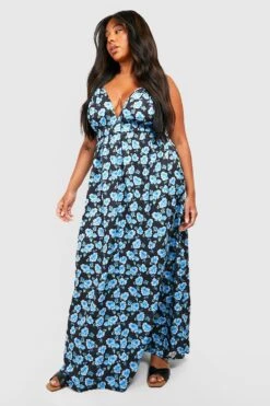 Plus Florales Maxikleid Mit Tiefem Ausschnitt