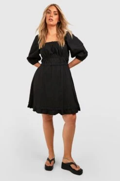 Plus Baumwoll-Midikleid Mit Rüschen -Plus Jane Stil Geschaft gzz46260 black xl 2