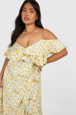 Plus Florales Cold-Shoulder Maxikleid -Plus Jane Stil Geschaft gzz46273 yellow xl 2