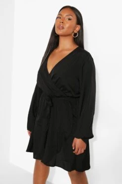 Plus Langarm Wickelkeid Mit Rüschen -Plus Jane Stil Geschaft gzz46282 black xl 2