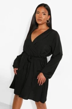 Plus Langarm Wickelkeid Mit Rüschen -Plus Jane Stil Geschaft gzz46282 black xl 3