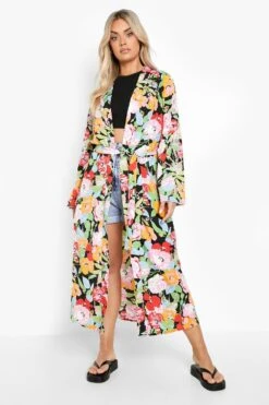 Plus Floraler Kimono Mit Gürtel -Plus Jane Stil Geschaft gzz46291 black xl 2