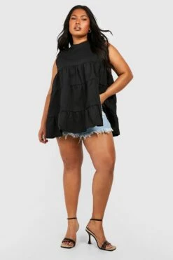 Plus ärmelloses Gestuftes Smokkleid -Plus Jane Stil Geschaft gzz46460 black xl 2