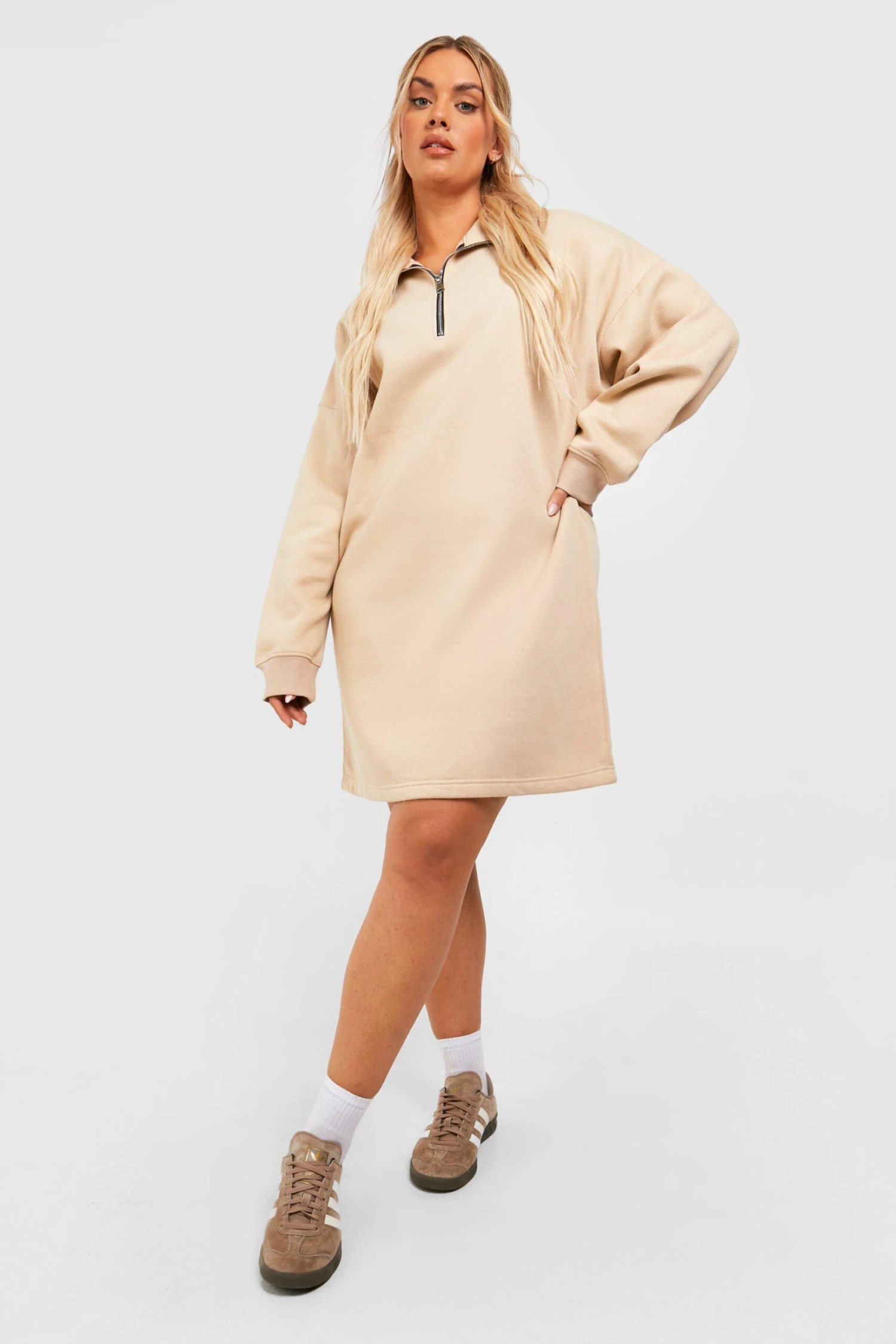 Plus Basic Sweatshirt-Kleid Mit Reißverschluss 3 Plus Basic Sweatshirt-Kleid Mit Reißverschluss