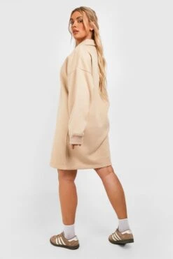 Plus Basic Sweatshirt-Kleid Mit Reißverschluss 7 Plus Basic Sweatshirt-Kleid Mit Reißverschluss -Plus Jane Stil Geschaft gzz46469 stone xl 1