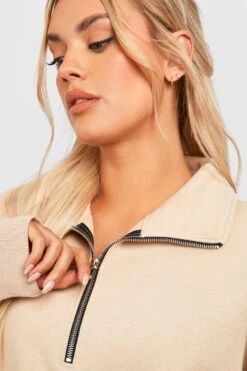 Plus Basic Sweatshirt-Kleid Mit Reißverschluss 9 Plus Basic Sweatshirt-Kleid Mit Reißverschluss -Plus Jane Stil Geschaft gzz46469 stone xl 3