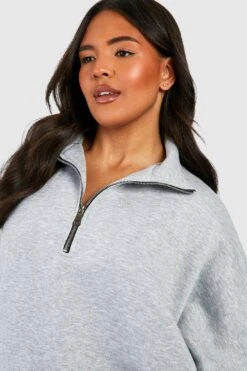 Plus Oversize Sweatshirt Mit Halbem Reißverschluss -Plus Jane Stil Geschaft gzz46503 ash20grey xl 3