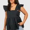Plus Kitteloberteil Aus Leinen Mit Rüschen -Plus Jane Stil Geschaft gzz46902 black xl