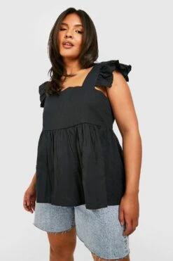 Plus Kitteloberteil Aus Leinen Mit Rüschen 8 Plus Kitteloberteil Aus Leinen Mit Rüschen -Plus Jane Stil Geschaft gzz46902 black xl 2