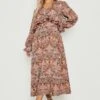 Plus Paisley-Print Rüschen Midikleid Mit Tiefem Ausschnitt -Plus Jane Stil Geschaft gzz46903 brown xl