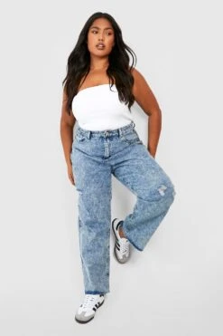 Plus Zerrissene Jeans Mit Geradem Bein Und Acid-Waschung -Plus Jane Stil Geschaft gzz46956 acid20wash20light20blue xl 2