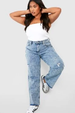 Plus Zerrissene Jeans Mit Geradem Bein Und Acid-Waschung -Plus Jane Stil Geschaft gzz46956 acid20wash20light20blue xl 3