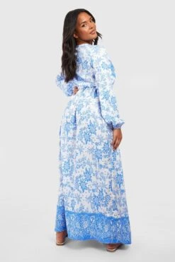 Plus Wickel-Maxikleid Mit Porzellanprint -Plus Jane Stil Geschaft gzz47064 blue xl 1