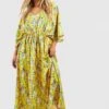 Plus Florales Maxikleid Mit Weiten Ärmeln -Plus Jane Stil Geschaft gzz47065 yellow xl