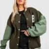 Plus Bomberjacke Mit PU-Ärmeln -Plus Jane Stil Geschaft gzz47271 green xl