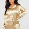 Plus Satin-Hemdkleid Mit Zipfelsaum -Plus Jane Stil Geschaft gzz47335 stone xl