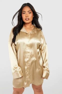 Plus Satin-Hemdkleid Mit Zipfelsaum -Plus Jane Stil Geschaft gzz47335 stone xl 2