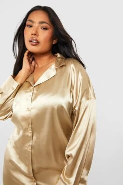 Plus Satin-Hemdkleid Mit Zipfelsaum -Plus Jane Stil Geschaft gzz47335 stone xl 3