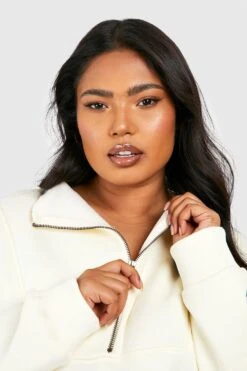 Plus Sweatshirt Mit Halbem Reißverschluss Und Naht-Detail -Plus Jane Stil Geschaft gzz47795 ecru xl 3