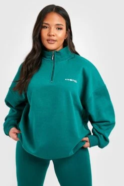 Oversize Oversize Sweatshirt Mit Halbem Reißverschluss & Leggings -Plus Jane Stil Geschaft gzz47836 forest xl 3