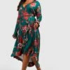Plus Florales Rüschen-Wickelkleid -Plus Jane Stil Geschaft gzz48415 green xl