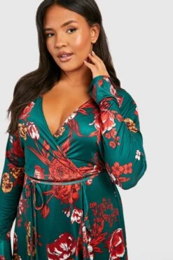 Plus Florales Rüschen-Wickelkleid -Plus Jane Stil Geschaft gzz48415 green xl 2