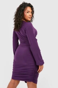 Plus Wickel Bodycon-Kleid Mit Rüschen -Plus Jane Stil Geschaft gzz49035 purple xl 1