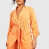 Plus Jersey-Blazer Mit Gerafften Ärmeln Und Gürtel -Plus Jane Stil Geschaft gzz49729 pale20orange xl