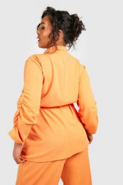 Plus Jersey-Blazer Mit Gerafften Ärmeln Und Gürtel -Plus Jane Stil Geschaft gzz49729 pale20orange xl 1