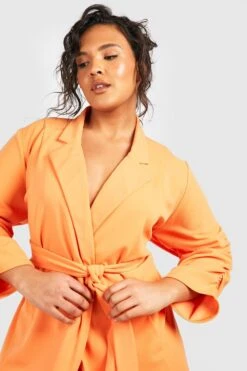 Plus Jersey-Blazer Mit Gerafften Ärmeln Und Gürtel -Plus Jane Stil Geschaft gzz49729 pale20orange xl 3