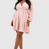 Plus Wickel-Skaterkleid Mit Bindegürtel -Plus Jane Stil Geschaft gzz49742 blush xl