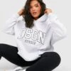 Plus Oversize Hoodie Mit Dsgn Slogan Frottee-Applikation -Plus Jane Stil Geschaft gzz49935 ash20grey xl