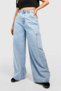 Plus Cargo-Jeans Mit Hohem Bund Und Acid-Waschung -Plus Jane Stil Geschaft gzz49958 acid20wash20light20blue xl 3