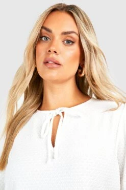 Plus Strukturiertes Kitteloberteil Mit Keyhole-Ausschnitt Und Puffärmeln -Plus Jane Stil Geschaft gzz50409 white xl 3