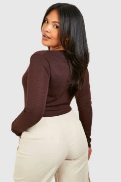 Plus Geripptes Korsett-Oberteil Mit Geradem Ausschnitt 7 Plus Geripptes Korsett-Oberteil Mit Geradem Ausschnitt -Plus Jane Stil Geschaft gzz50421 chocolate xl 1