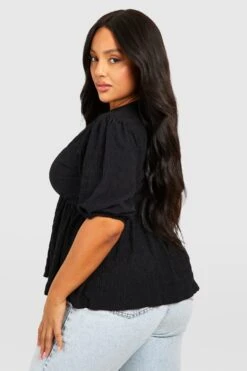 Plus Strukturiertes Wickel-Oberteil Mit Puffärmeln -Plus Jane Stil Geschaft gzz50751 black xl 1