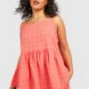 Plus Gingham Trägertop Mit Geradem Ausschnitt -Plus Jane Stil Geschaft gzz50762 coral xl