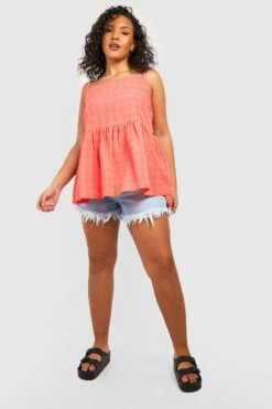 Plus Gingham Trägertop Mit Geradem Ausschnitt 8 Plus Gingham Trägertop Mit Geradem Ausschnitt -Plus Jane Stil Geschaft gzz50762 coral xl 2