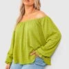Plus Strukturiertes Bardot-Top 1 Plus Strukturiertes Bardot-Top -Plus Jane Stil Geschaft gzz50764 lime xl
