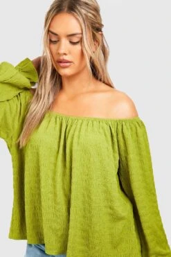 Plus Strukturiertes Bardot-Top -Plus Jane Stil Geschaft gzz50764 lime xl 3