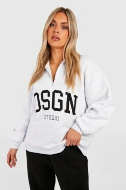 Plus Sweatshirt Mit Applikation Und Reißverschluss -Plus Jane Stil Geschaft gzz50902 ash20grey xl 2