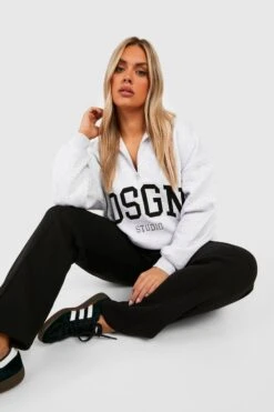 Plus Sweatshirt Mit Applikation Und Reißverschluss -Plus Jane Stil Geschaft gzz50902 ash20grey xl 3