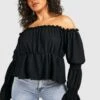 Plus Strukturiertes Bardot-Schößchentop -Plus Jane Stil Geschaft gzz50914 black xl